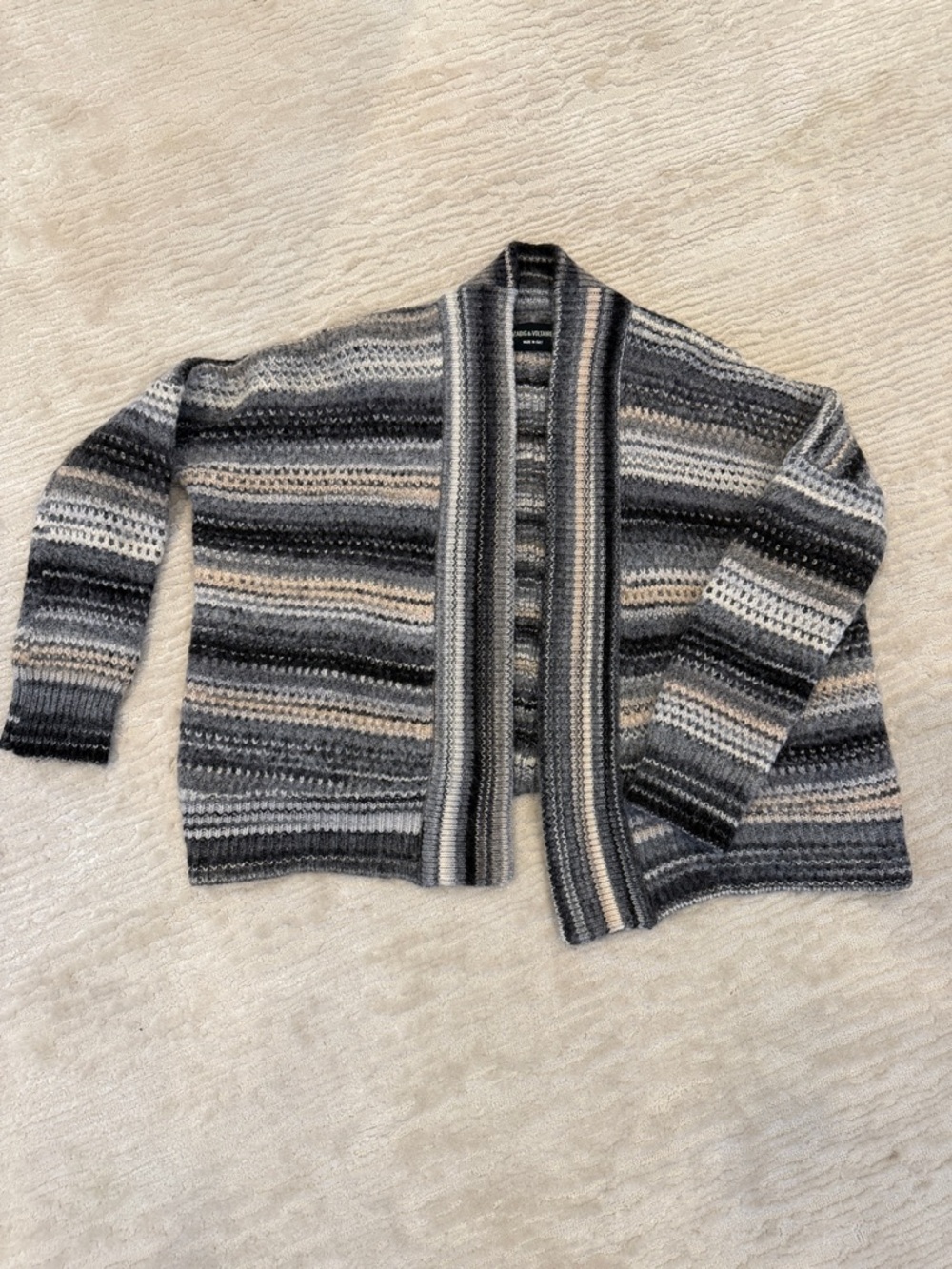 Zadig & Voltaire Striped Open-Front Cardigan in Gray and Cream